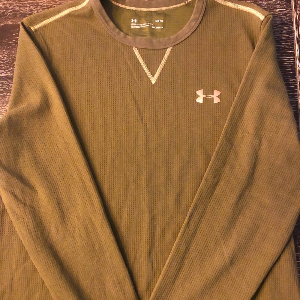 Mens long sleeve under armour waffle texture.  Olive color